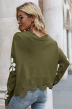 Flower Distressed Ribbed Trim Sweater (8)