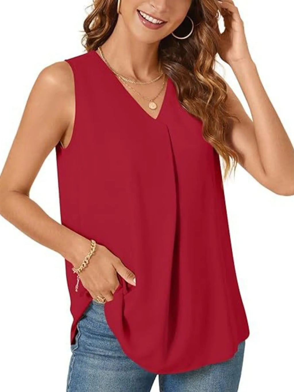 Full Size V-neck Sleeveless Tank Top Plus (2)