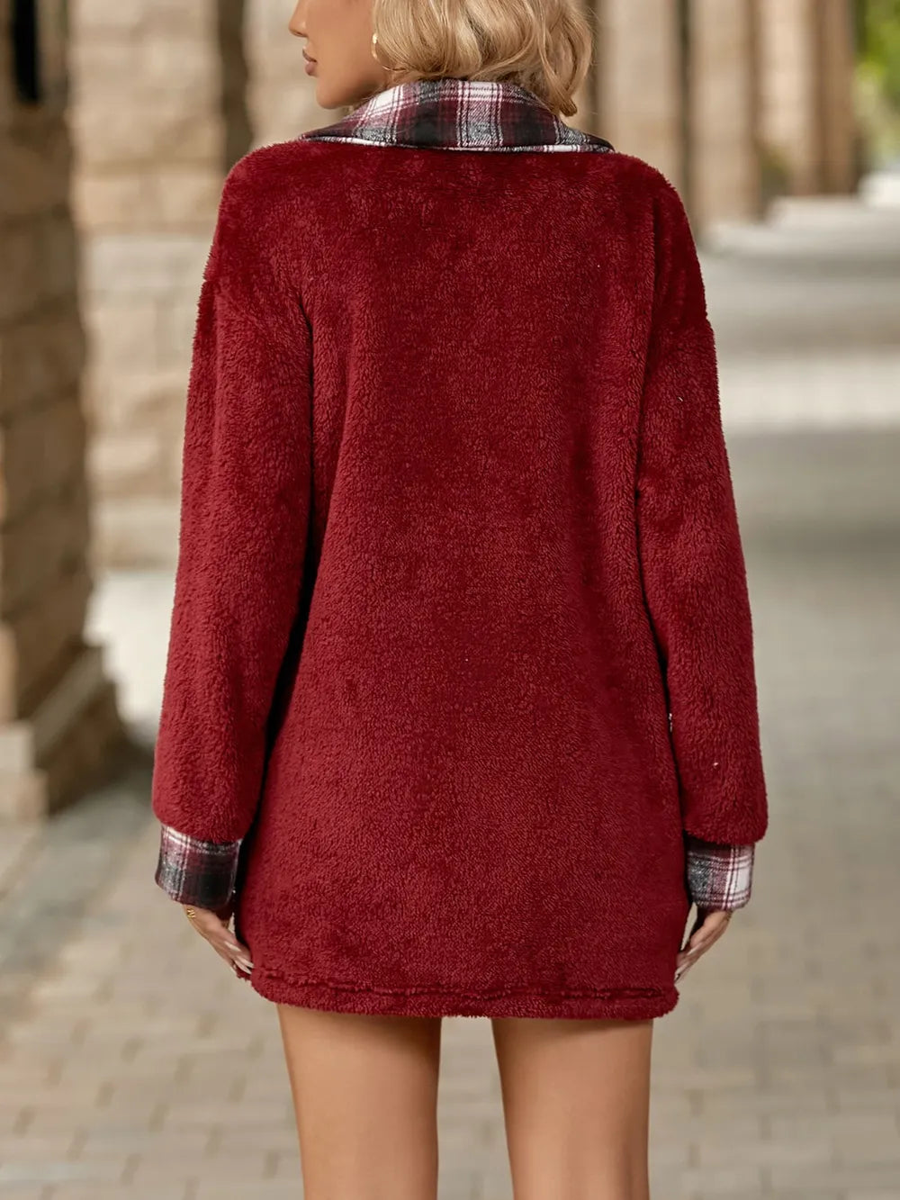Plaid Contrast Dropped Shoulder Coat (17)