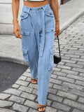 High-waisted Multi-pocket Cargo Jeans