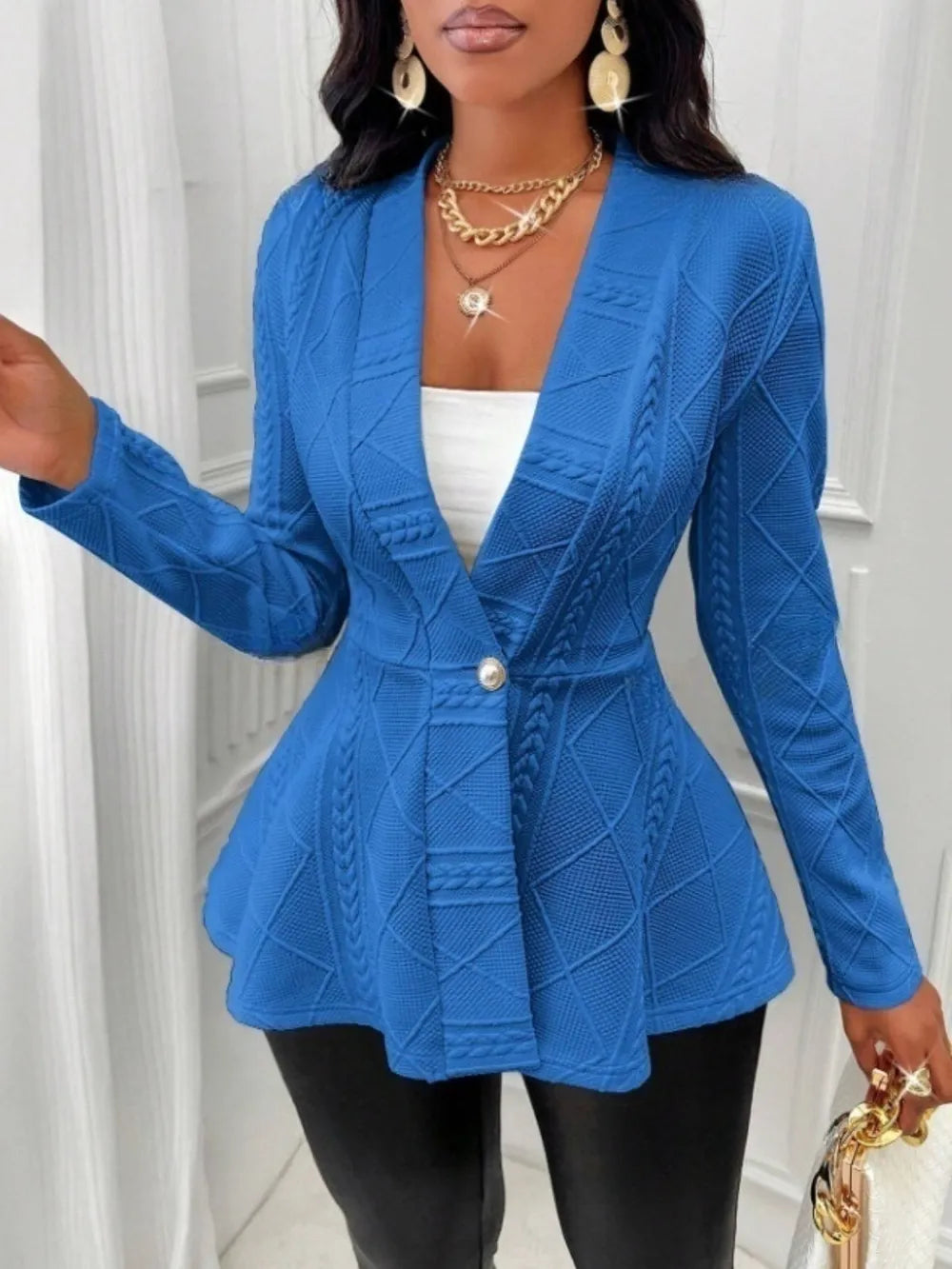 One Button Textured Peplum Cardigan (27)