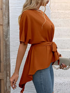 Tied Round Neck Half Sleeve Blouse (2)