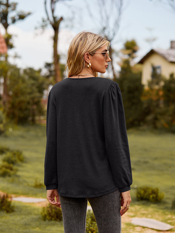 Puff Sleeve Ruffle Trim Blouse (12)