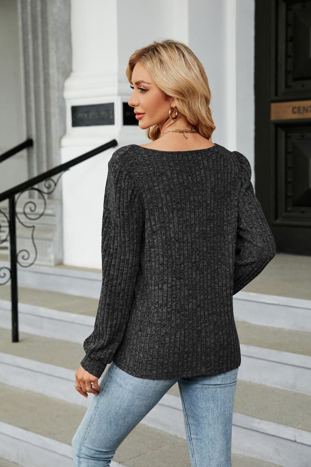 Ribbed Square Neck Long Sleeve T-shirt (15)