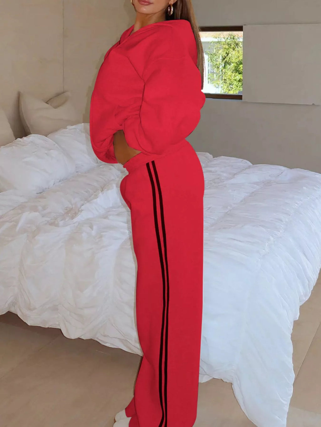 Zip Up Hoodie Striped Pants Set (10)