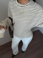Casual Striped Batwing Sleeve T-shirt (3)