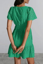 Eyelet Notched Short Sleeve Mini Dress (18)