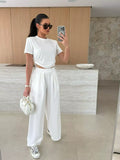 Drawstring Crop Top Wide-leg Pants Set