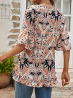 Printed Flounce Sleeve Ruffle Hem Blouse (12)