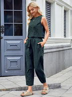 Plaid Sleeveless Top Pants Set (23)