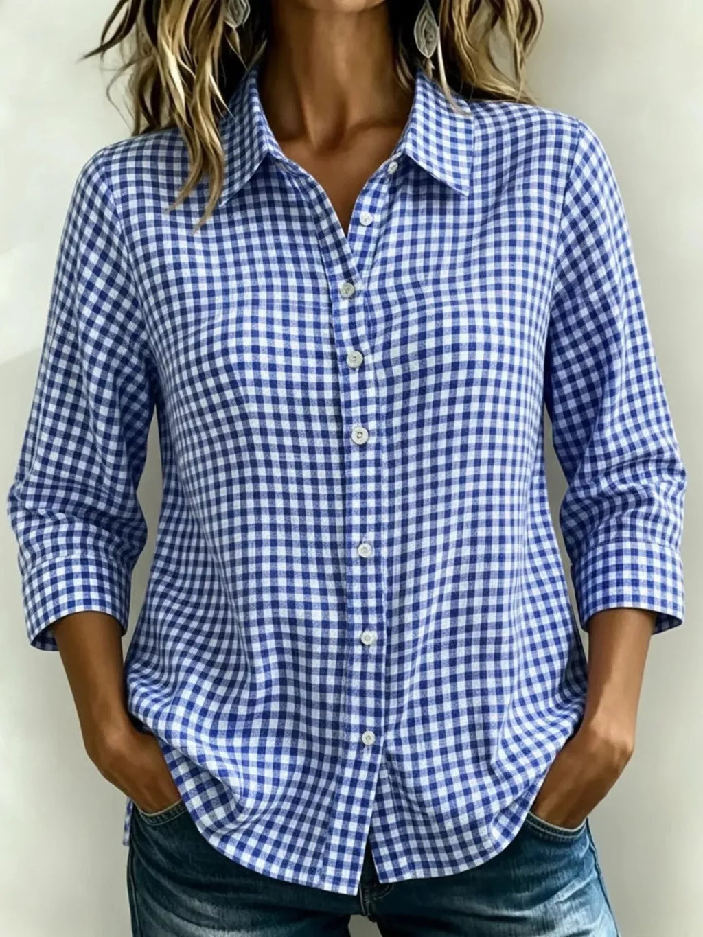 Full Size Plaid Collared Neck Button Up Shirt Plus