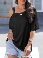 Asymmetrical Neck Half Sleeve T-shirt (6)