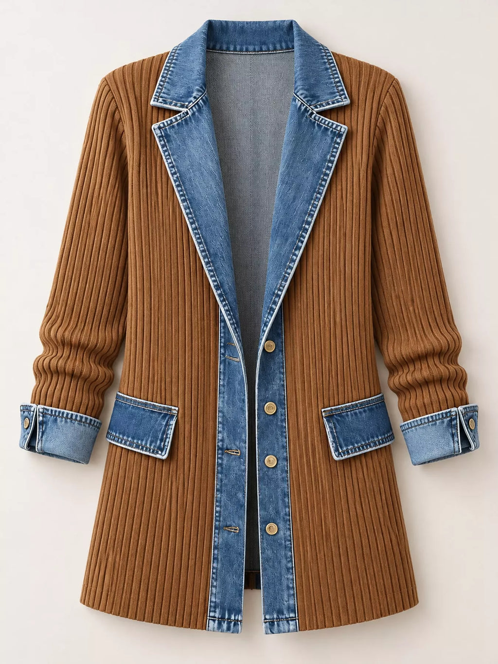 Full Size Denim Trim Ribbed Knit Cardigan Plus (11)
