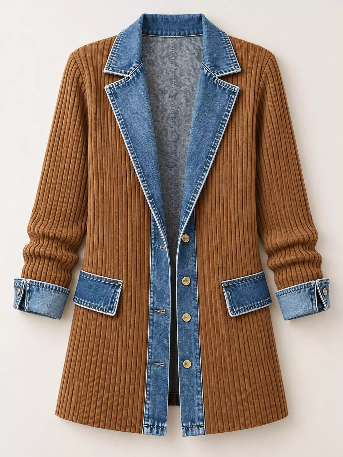 Full Size Denim Trim Ribbed Knit Cardigan Plus (11)