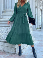 Ruffled Hem V-neck Balloon Sleeve Dress (7)