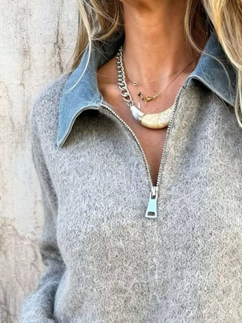 Contrast Denim Collar Half-zip Knit Sweater (6)
