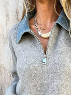 Contrast Denim Collar Half-zip Knit Sweater (6)