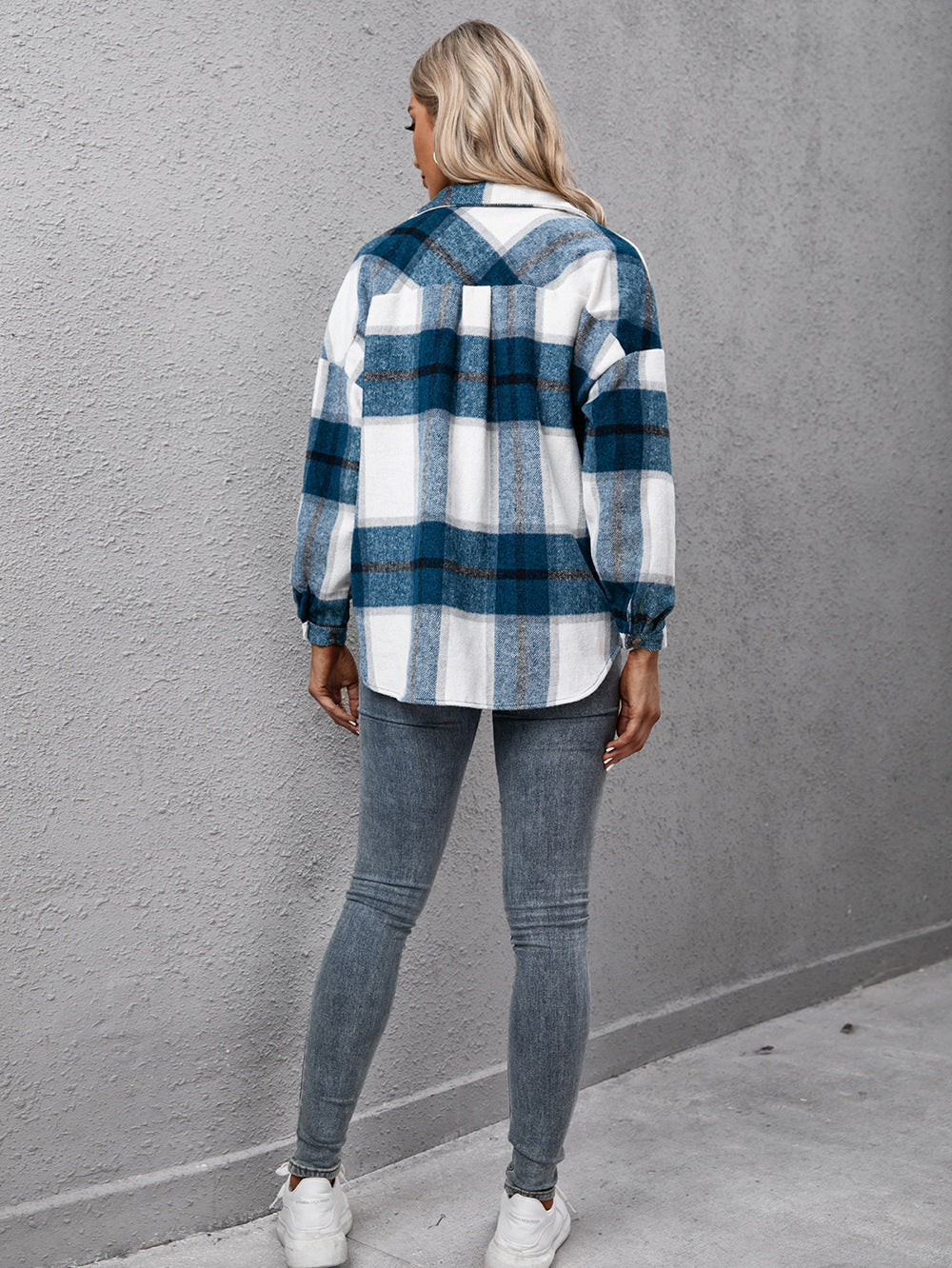 Plaid Long Sleeve Shirt Jacket (2)