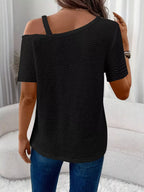 One-shoulder Chain Detail Waffle Knit T-shirt (9)