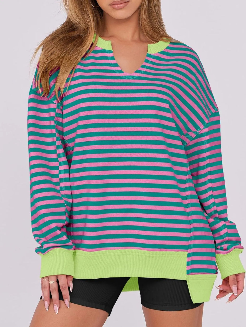 Notched Long Sleeve Oversized Sweatshirt (11)