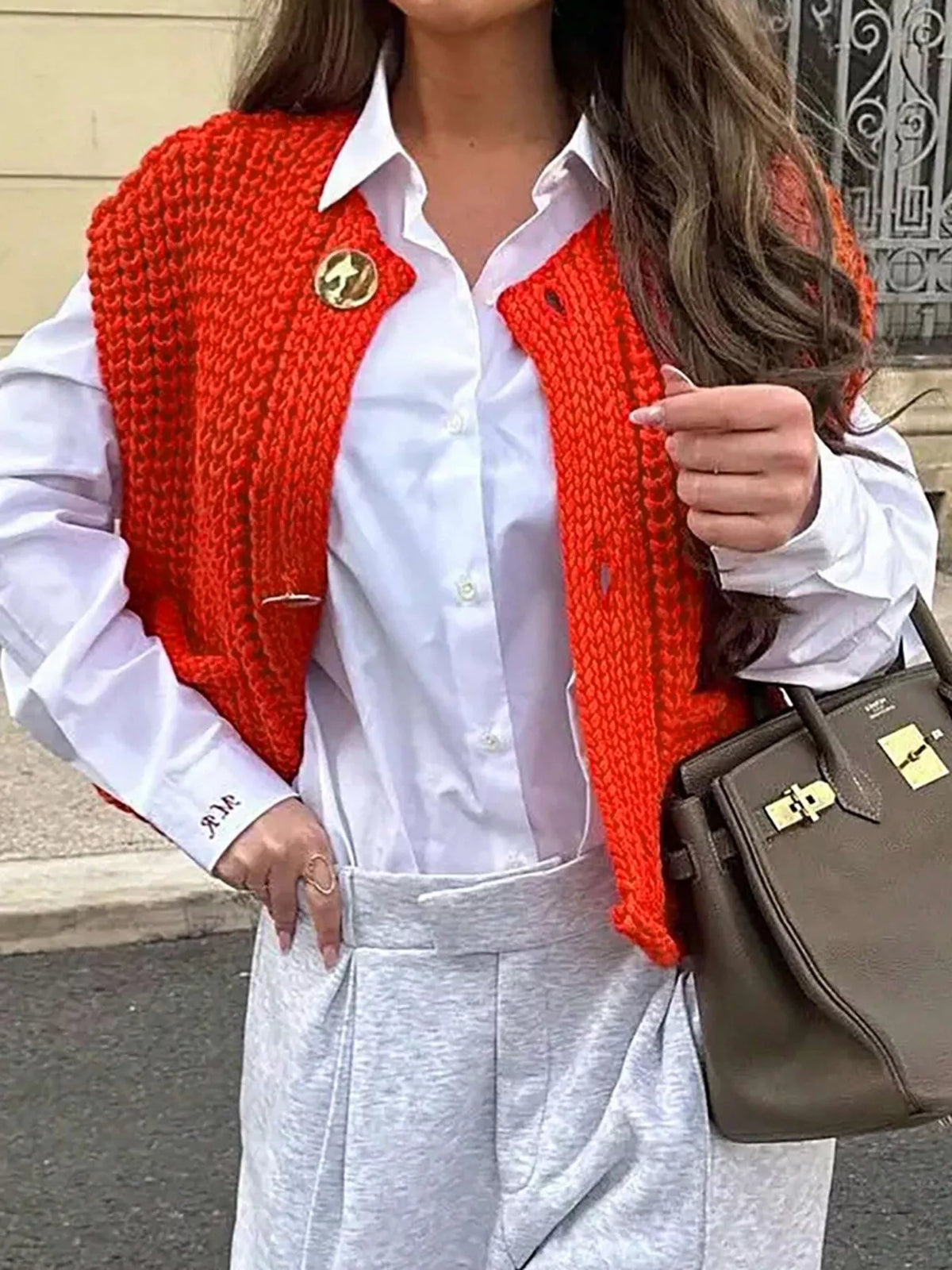 Chunky Knit Button-down Sweater Vest (7)