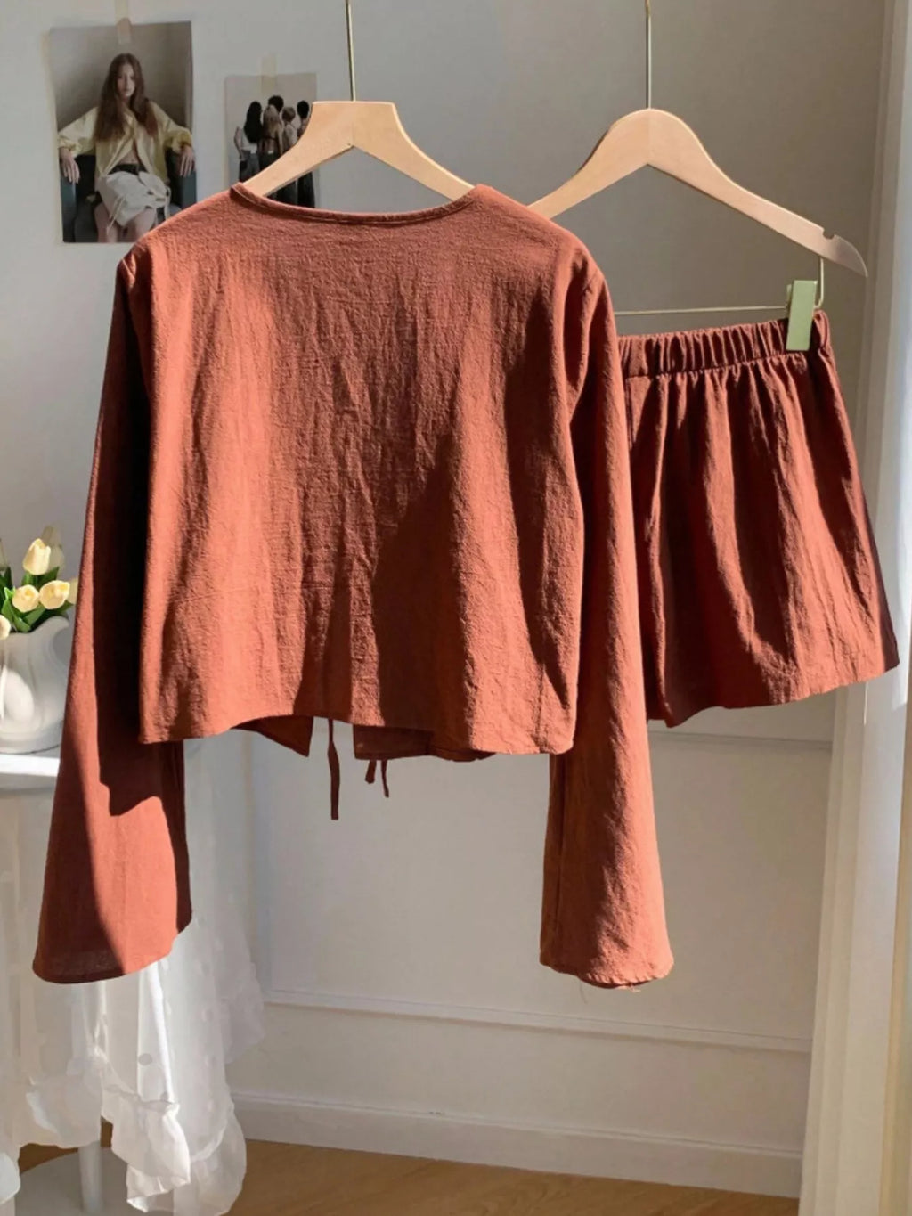 Embroidered Tie-front Top Shorts Set (10)