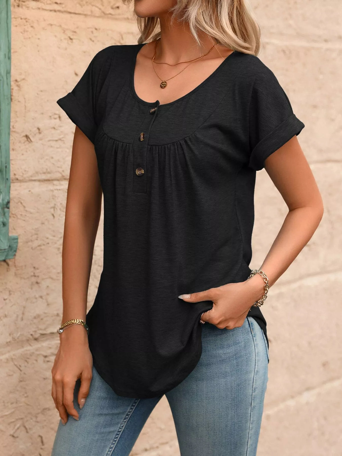 Casual Button Detail Henley T-shirt (5)