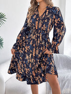 Floral Print Ruffle Hem Flounce Sleeve A-line Dress (4)