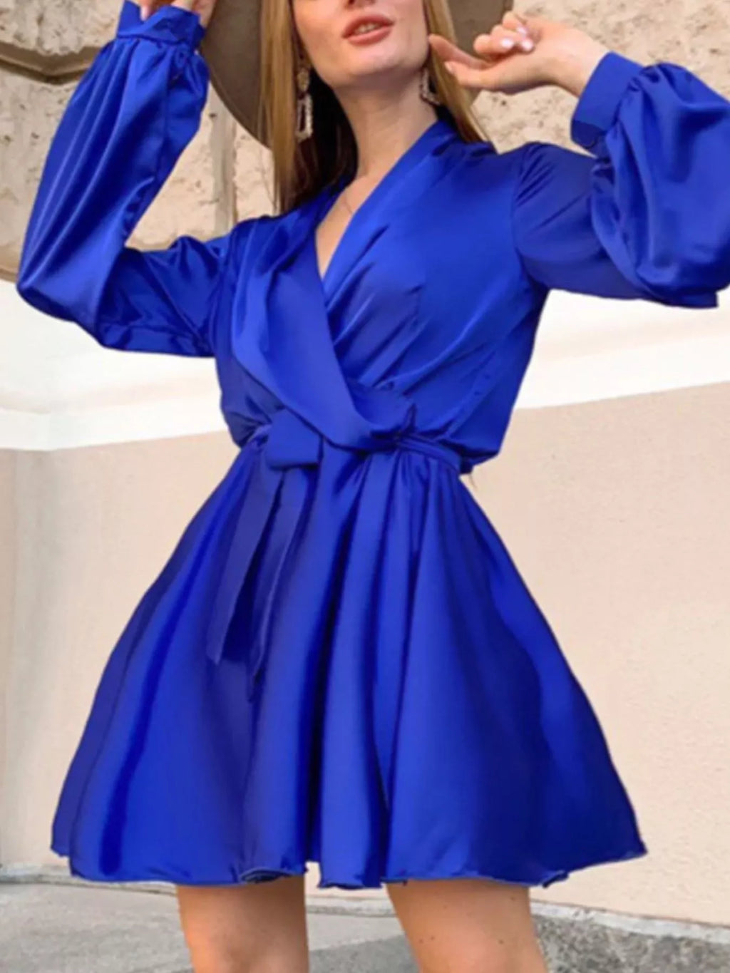 Satin Surplice Long Sleeve Mini Dress (8)