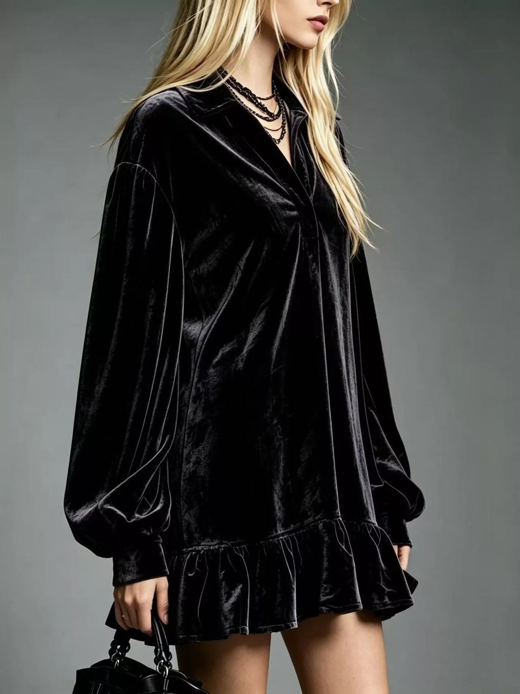 Full Size Velvet Ruffled Hem Long Sleeve Dress Plus (11)