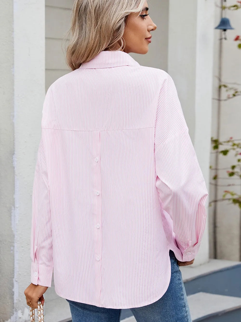 Striped Collared Neck Button Down Long Sleeve Shirt (3)