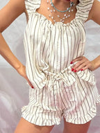 Ruffled Striped Tank Shorts Set (2)