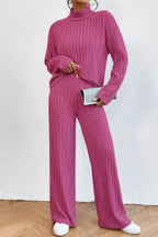 Mock Neck Dropped Shoulder Top Pants Set (8)