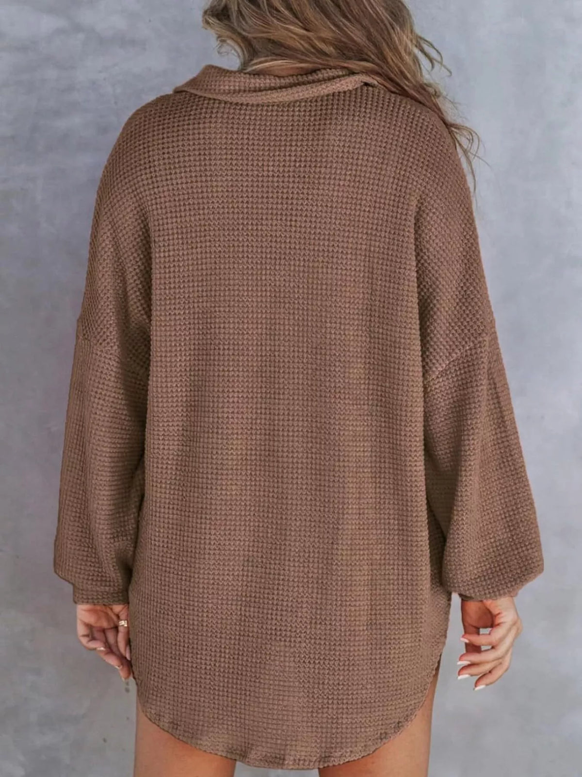 Casual Waffle Knit Button Detail Blouse (29)