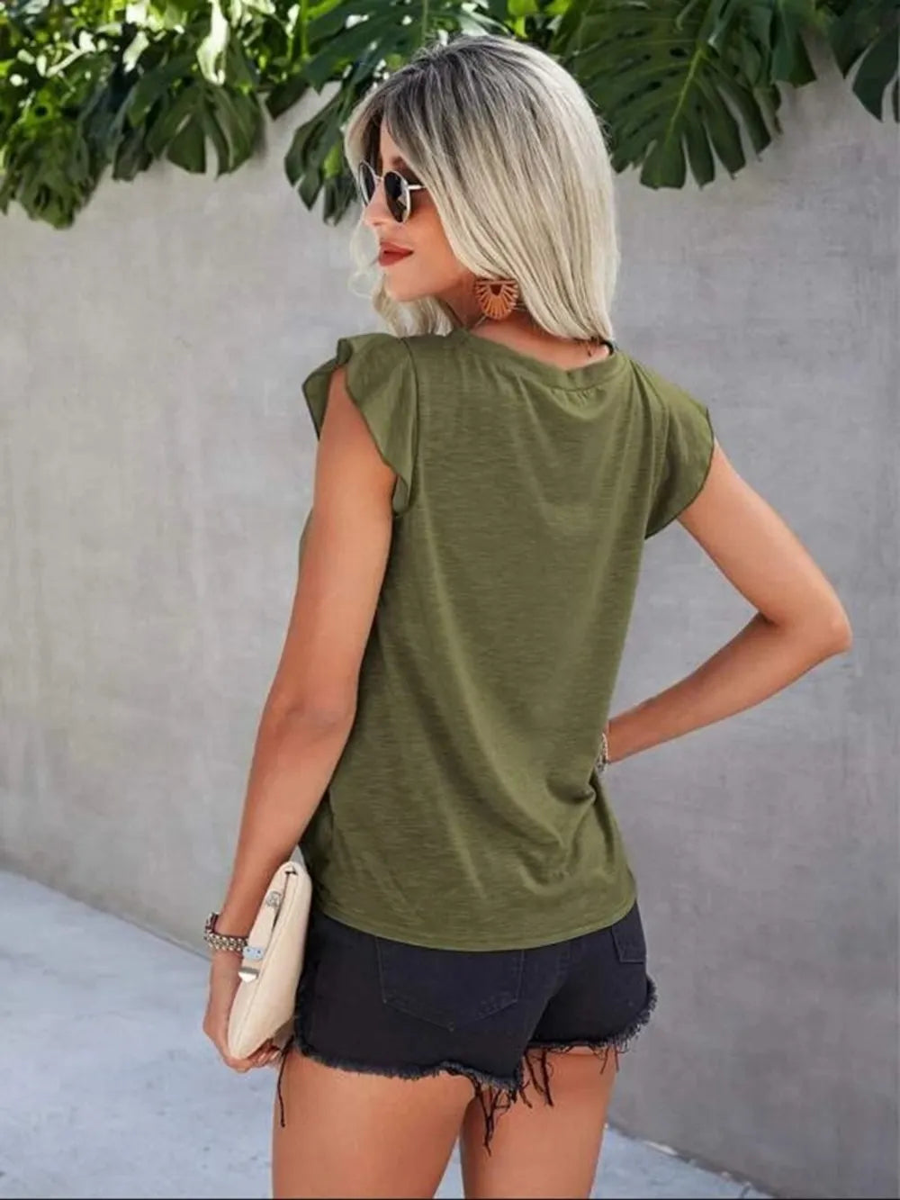 Ruffled Round Neck Cap Sleeve T-shirt (17)