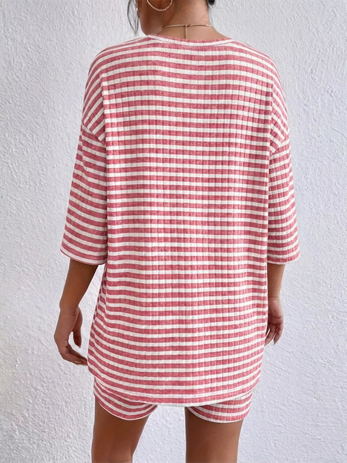Striped Round Neck Top Shorts Set (5)