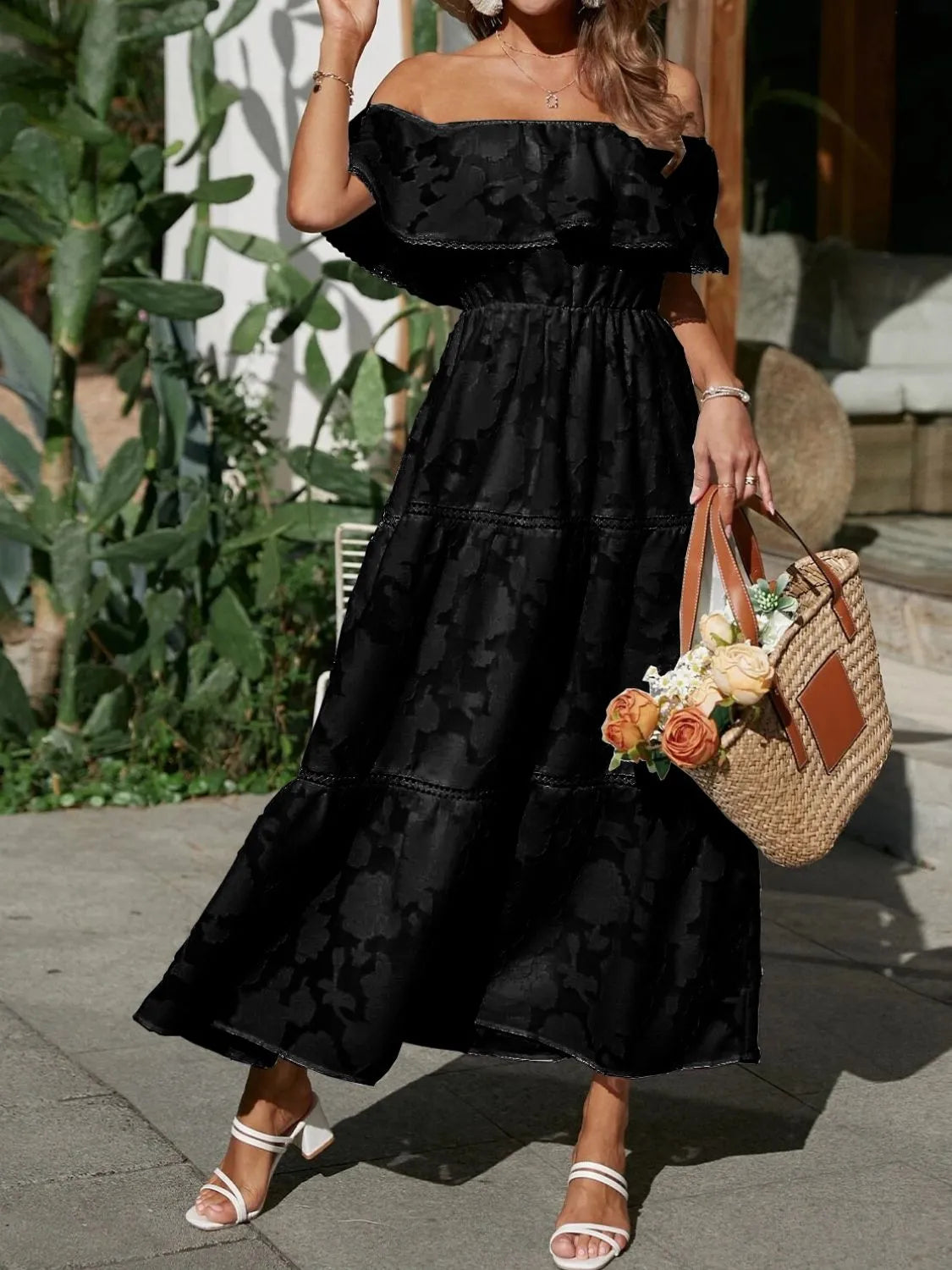 Ruched Off Shoulder Short Sleeve Midi Dress (15)
