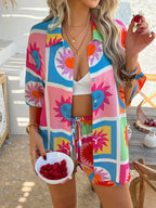 Printed Button Down Shirt Shorts Set (34)