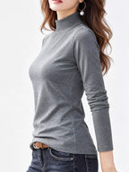 Full Size Slim-fit Mock Neck Long Sleeve Basic T-shirt Plus (7)