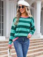 Striped Round Neck Dropped Shoulder Sweater (15)