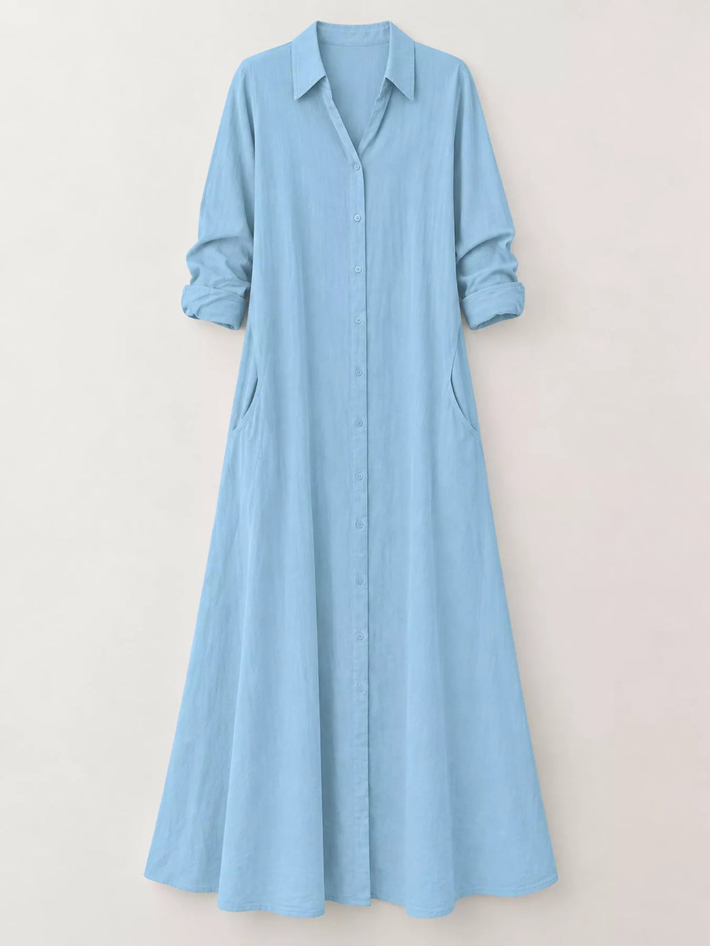 Full Size Button Front Long Sleeve Maxi Shirt Dress Plus (17)
