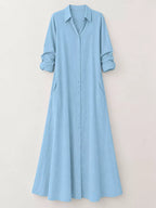 Full Size Button Front Long Sleeve Maxi Shirt Dress Plus (17)