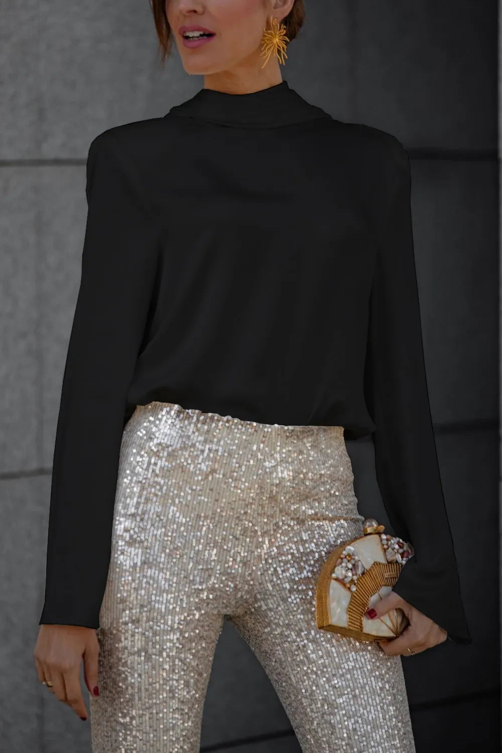 Backless Cowl Neck Long Sleeve Blouse (7)