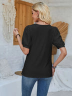 Eyelet Asymmetrical Neck Short Sleeve T-shirt (12)
