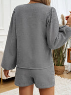 Tied Long Sleeve Top Shorts Set (7)