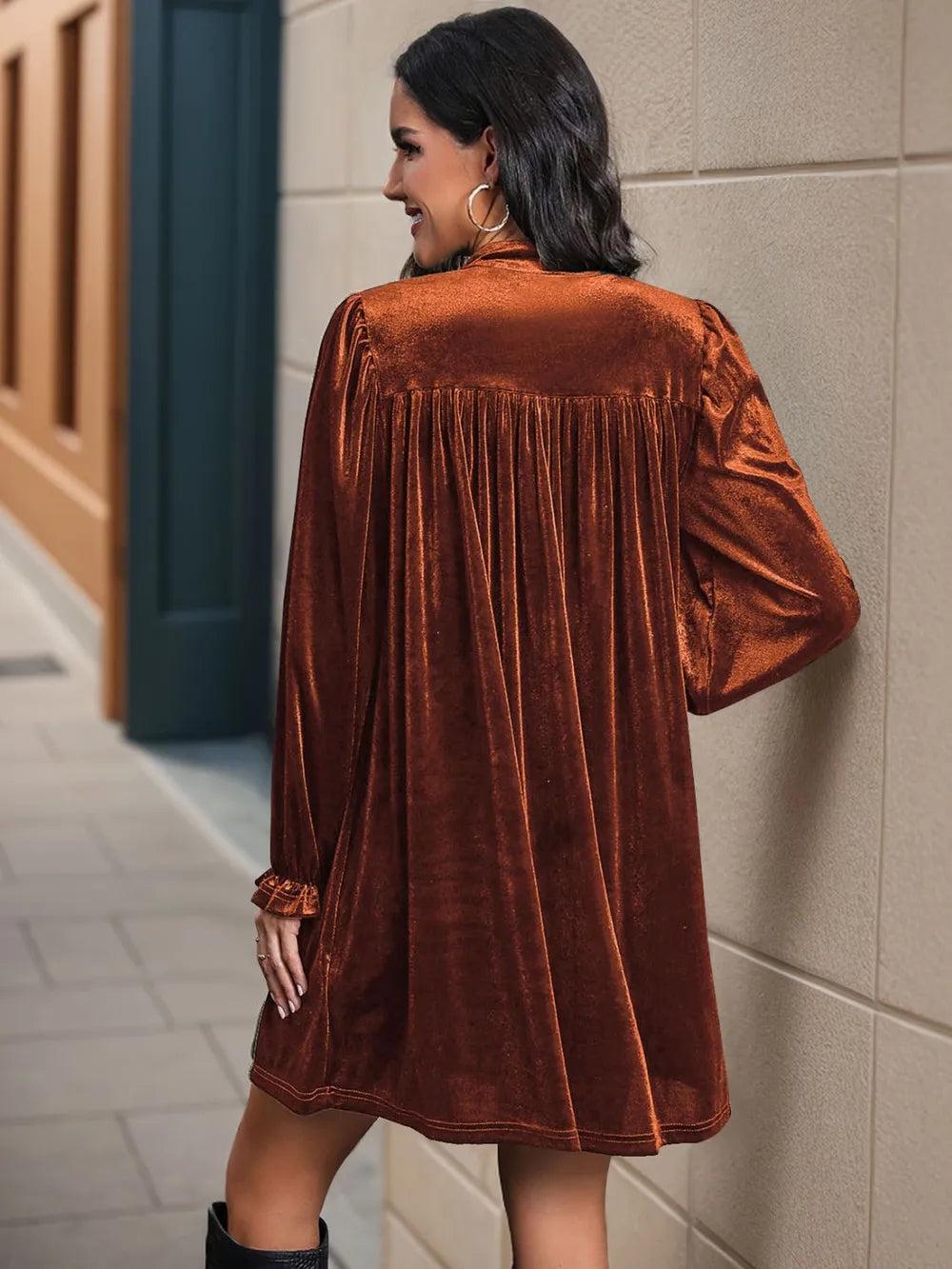Ruched Surplice Long Sleeve Mini Dress (14)