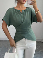 Beaded Neckline Short Sleeve Blouse (2)