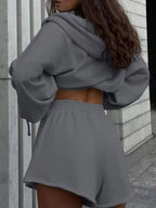 Zip Up Long Sleeve Outerwear Shorts Set (11)