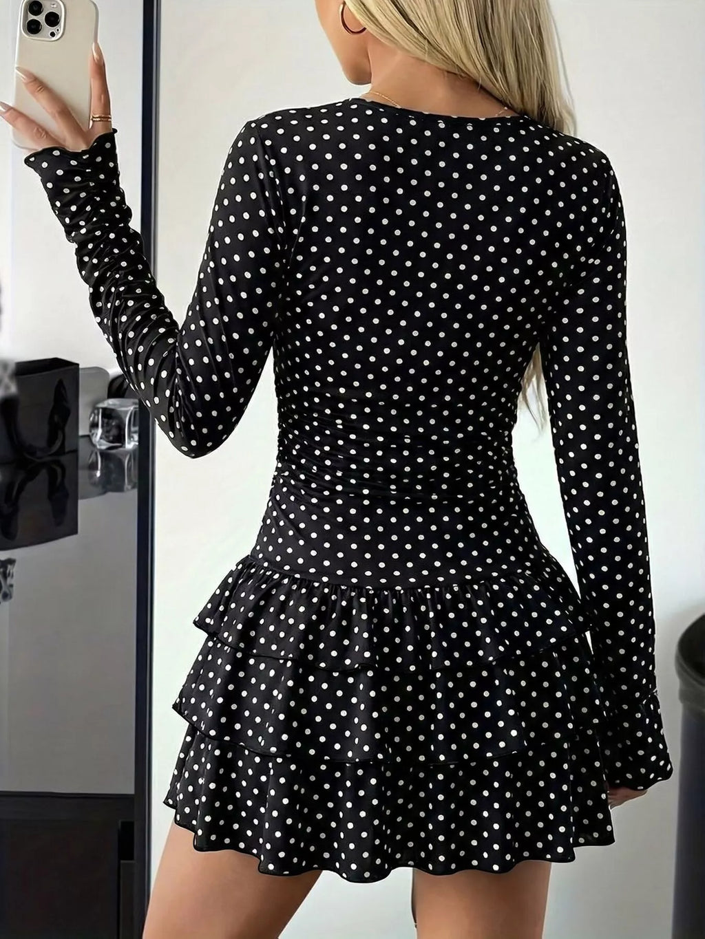 Long Sleeve Ruffled Hem Mini Dress (4)