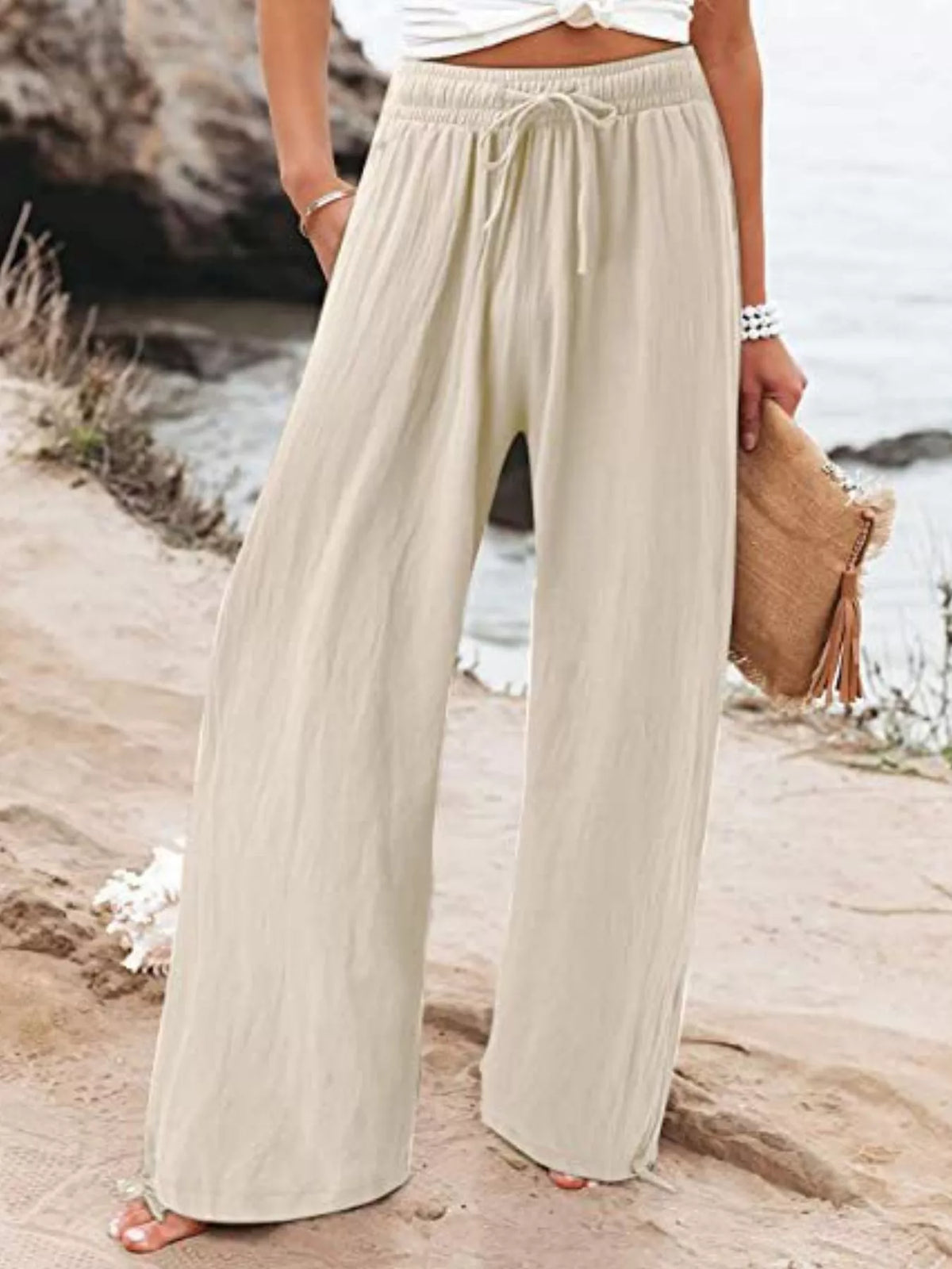 Full Size Wide Leg Pants Drawstring Waist Plus